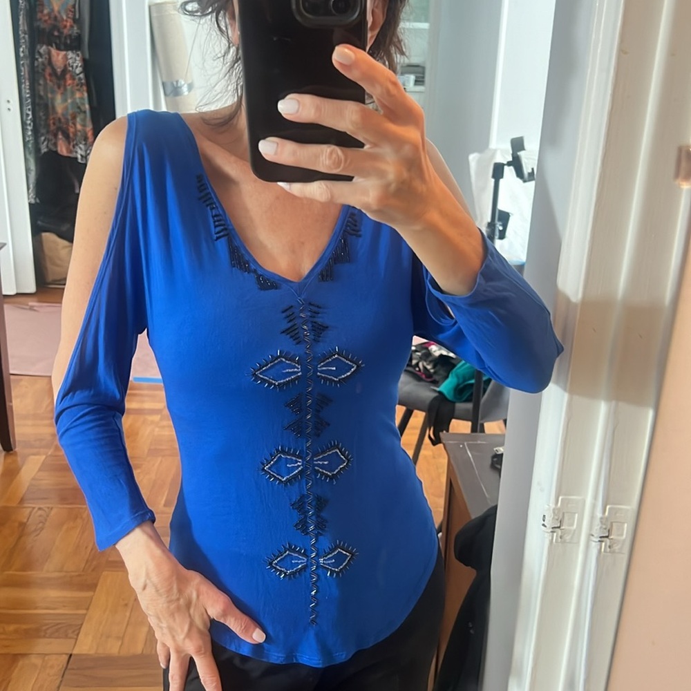 Bebe cold Shpukder Beaded Shirt